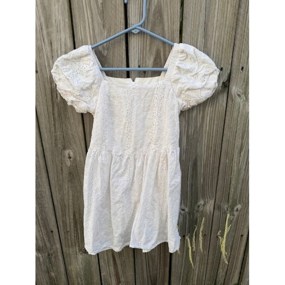 Cottagecore Boho Art Class Eyelet Lace Dress M 8 White Puff Sleeve Square Neck
